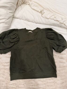 Ulla Johnson Puff Sleeve Sweatshirt in Dark Green